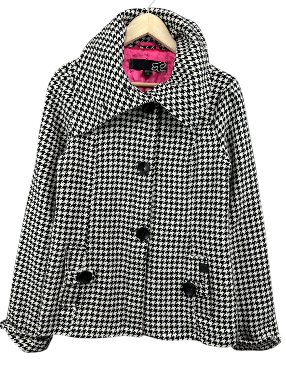 Fox Racing Black & White Houndstooth Peacoat with Pink Lining Size Medium